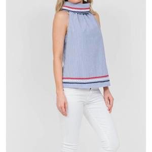 NEW SAIL TO SABLE cowl neck top in navy/white stripe